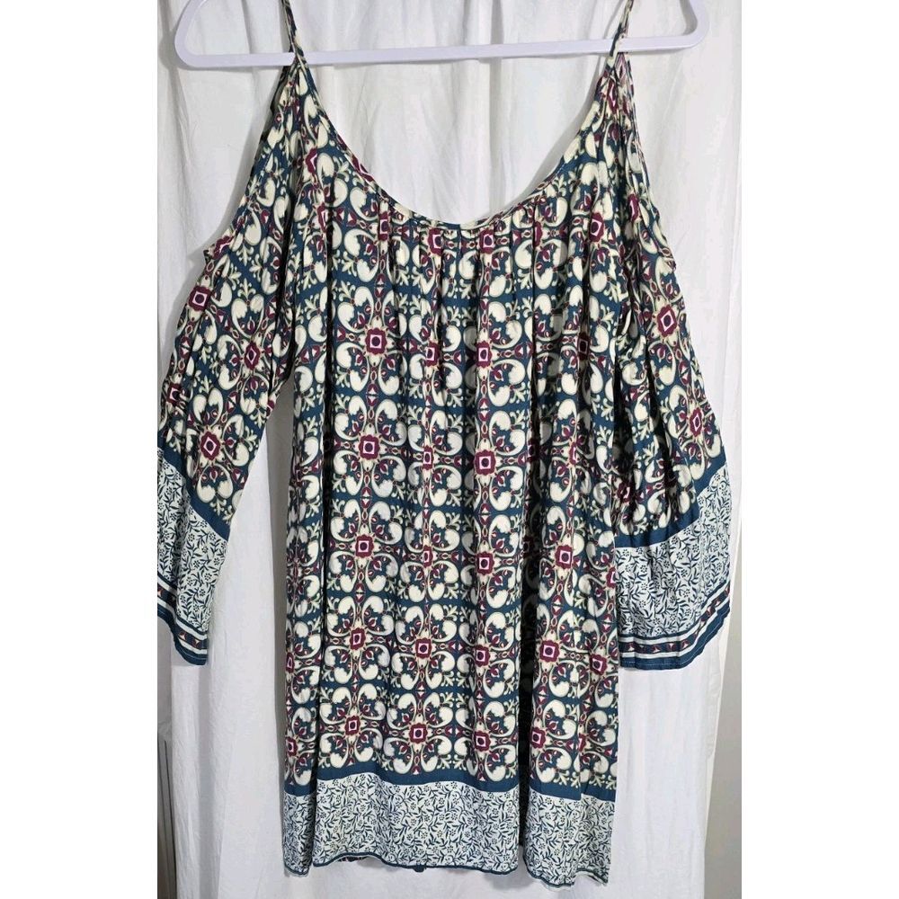 Umgee Womens Cold Shoulder Dress Boho Cottage Flowy Midi Size Small Thin Lined